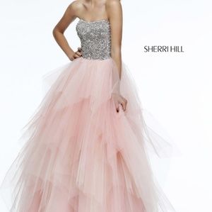 Sherri Hill pink strapless beaded ballgown